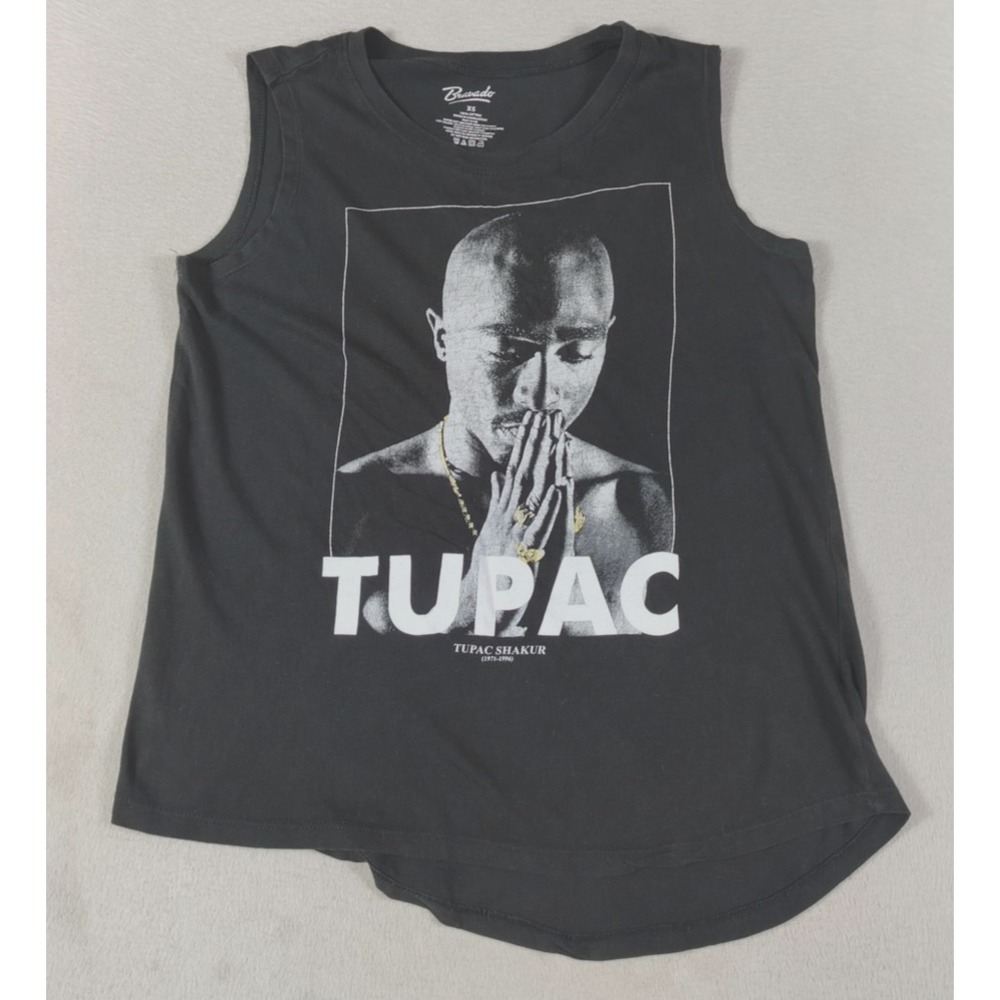 Tupac Bravado Tank Top Womens XS Black‎ Graphic Rap Hip Hop Sleeveless Tee
